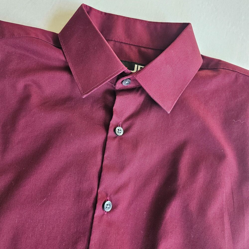 J. Ferrar Button Down Dress Shirt Burgundy Men's Slim M 15-15 1/2 32-33